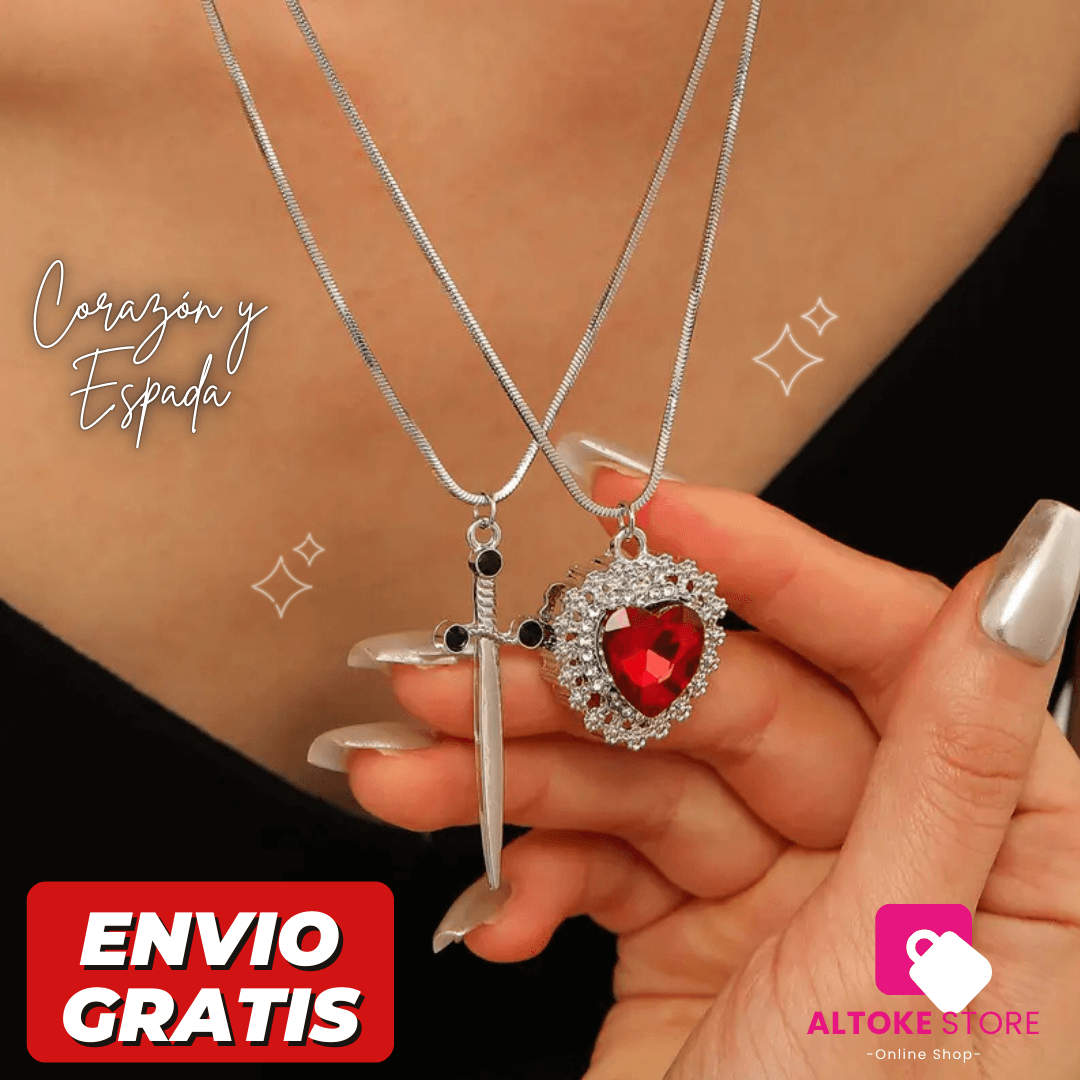 COLLAR CORAZÓN Y ESPADA (PAREJAS) | ENVÍO GRATIS