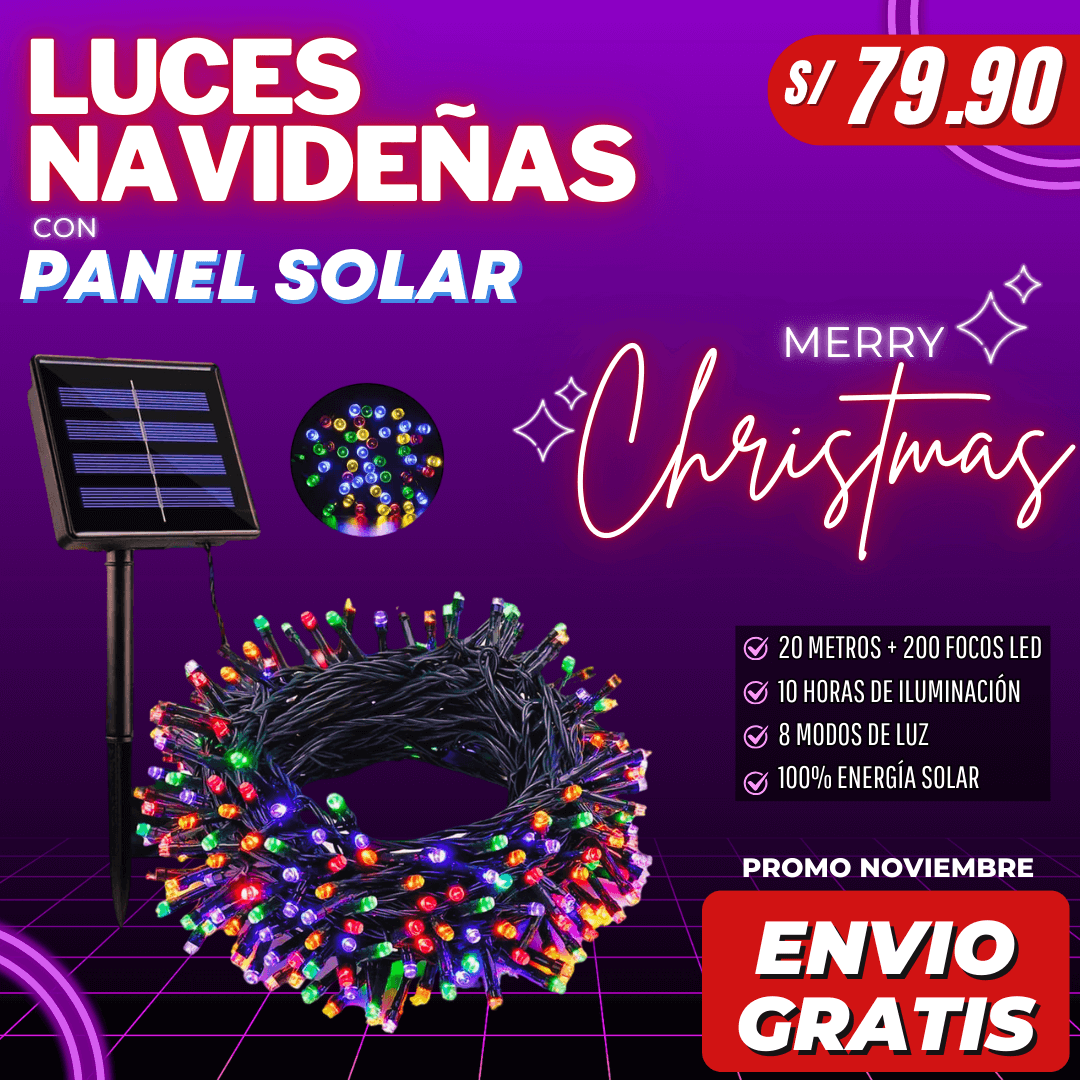 LUCES NAVIDEÑAS CON PANEL SOLAR MULTICOLOR | ENVÍO GRATIS