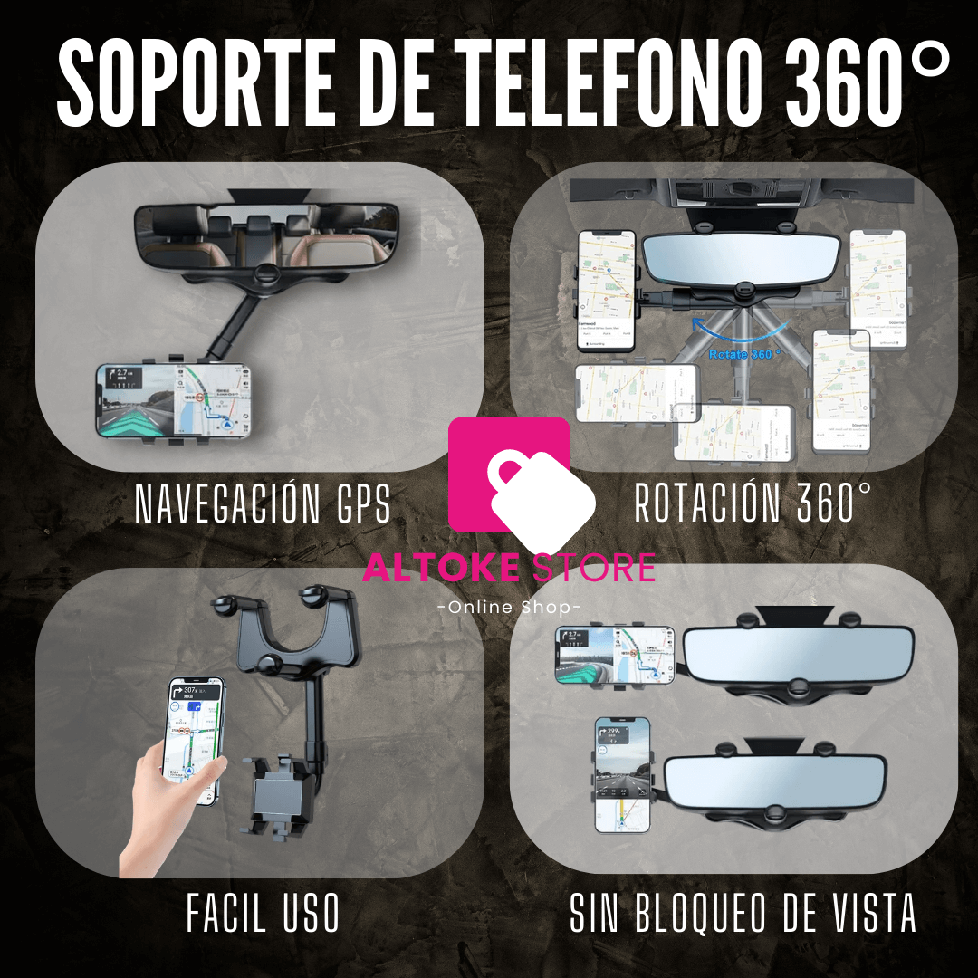 SOPORTE DE TELEFONO EN ESPEJO RETROVISOR 360° | ENVÍO GRATIS