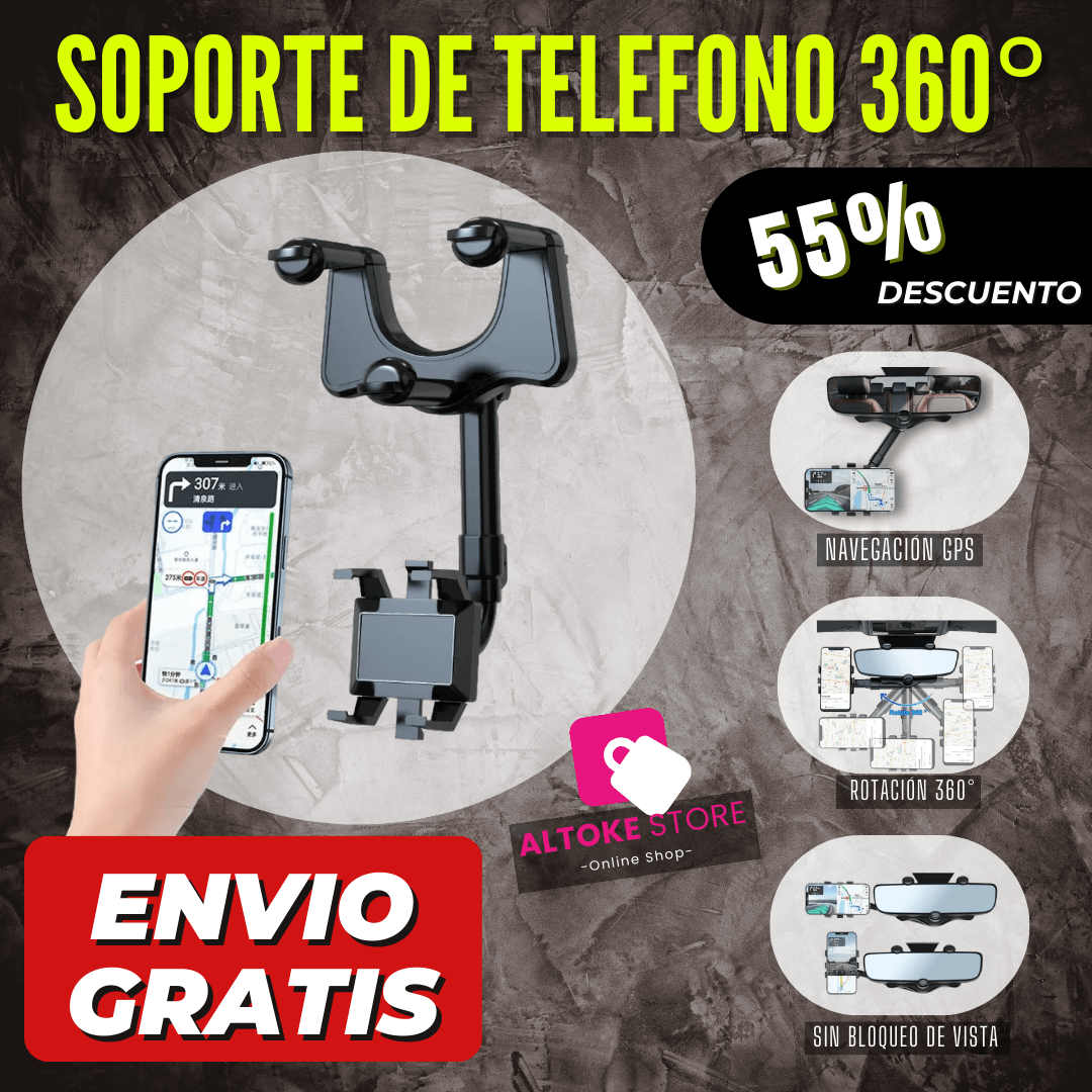 SOPORTE DE TELEFONO EN ESPEJO RETROVISOR 360° | ENVÍO GRATIS