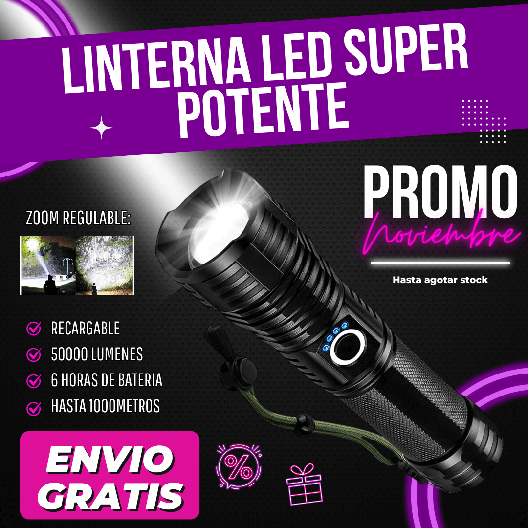 LINTERNA LED SUPER POTENTE (RECARGABLE)| ENVÍO GRATIS