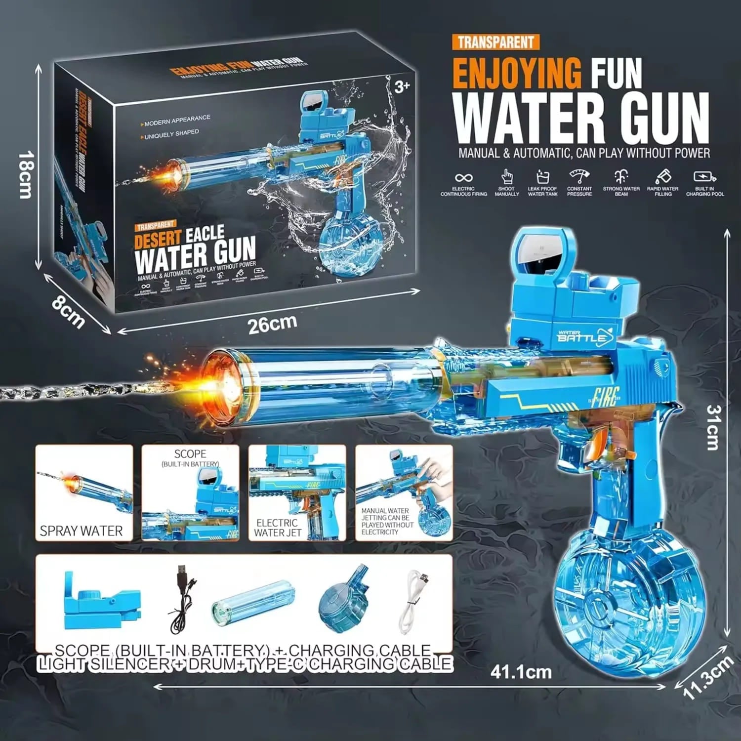 PISTOLA DE AGUA ELECTRICA (RECARGABLE + LUCES RGB) | ENVÍO GRATIS