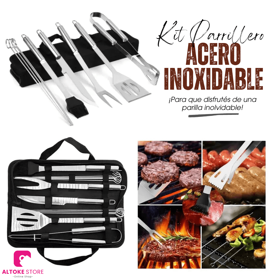 KIT ACCESORIOS Y UTENSILIOS PARA PARRILLA -ACERO INOXIDABLE | ENVÍO GRATIS