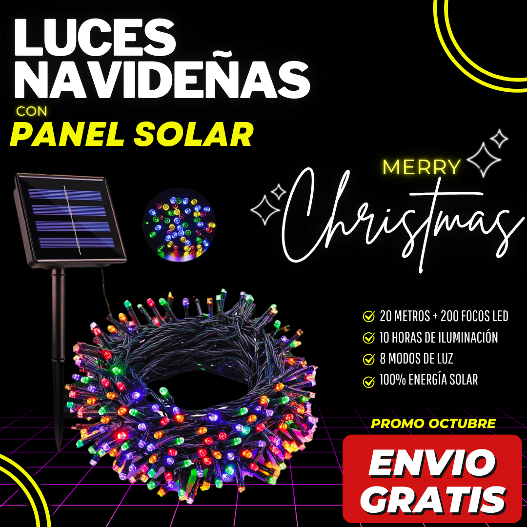 LUCES NAVIDEÑAS CON PANEL SOLAR MULTICOLOR | ENVÍO GRATIS