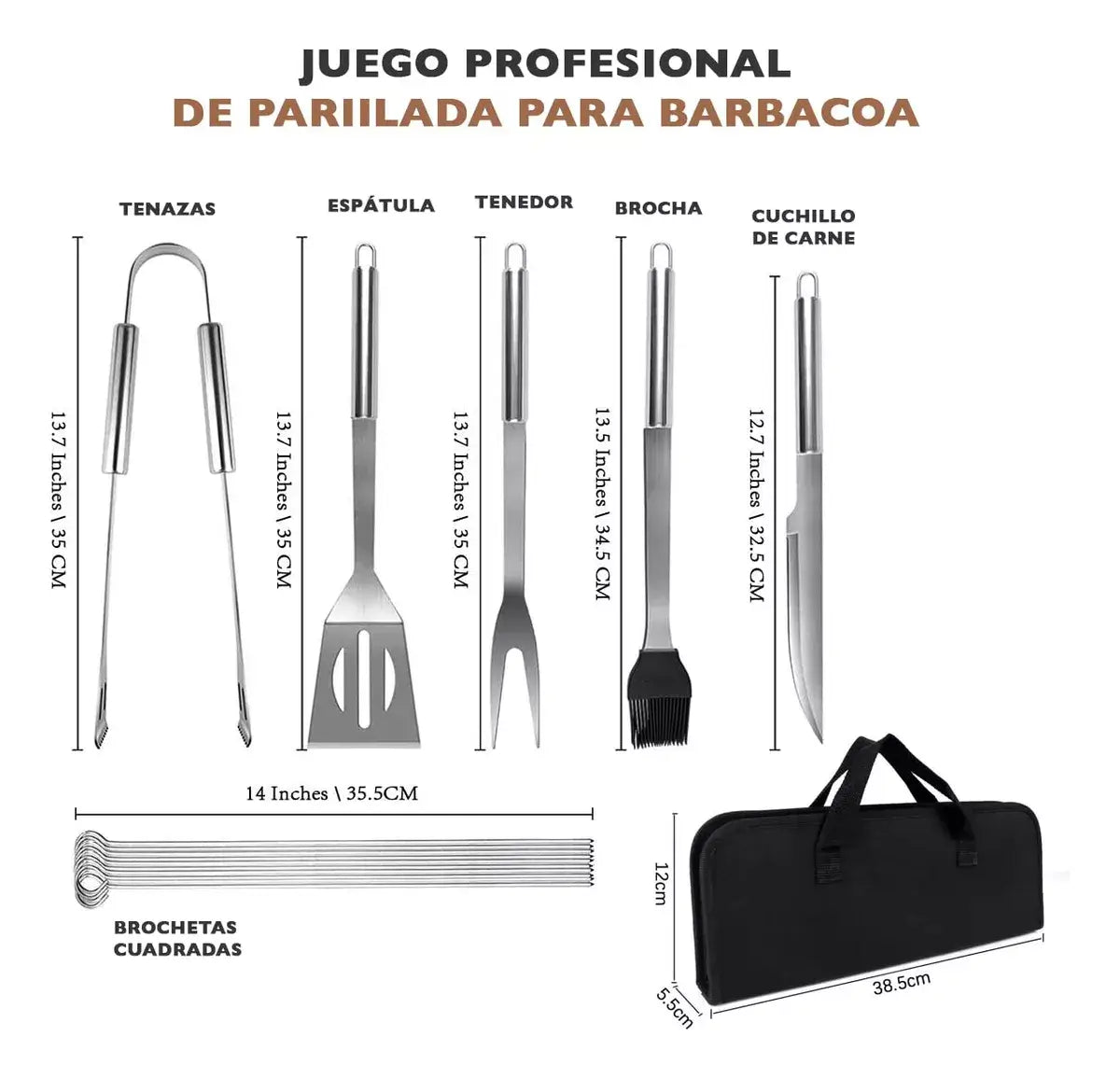 KIT ACCESORIOS Y UTENSILIOS PARA PARRILLA -ACERO INOXIDABLE | ENVÍO GRATIS