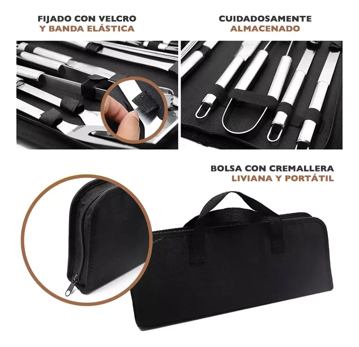 KIT ACCESORIOS Y UTENSILIOS PARA PARRILLA -ACERO INOXIDABLE | ENVÍO GRATIS