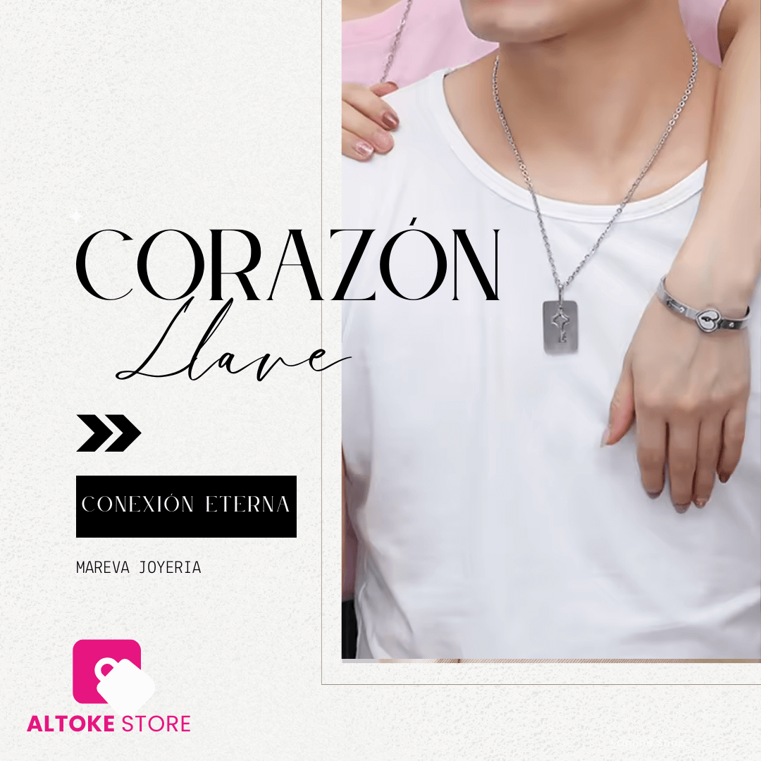 PULSERA CORAZÓN Y COLLAR LLAVE (PAREJAS) | ENVÍO GRATIS