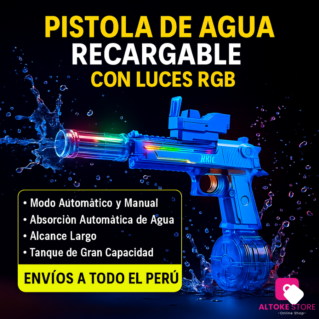 PISTOLA DE AGUA ELECTRICA (RECARGABLE + LUCES RGB) | ENVÍO GRATIS